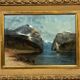 Willy Erik Helfert : grande huile sur toile paysage lacustre avec vue des alpes