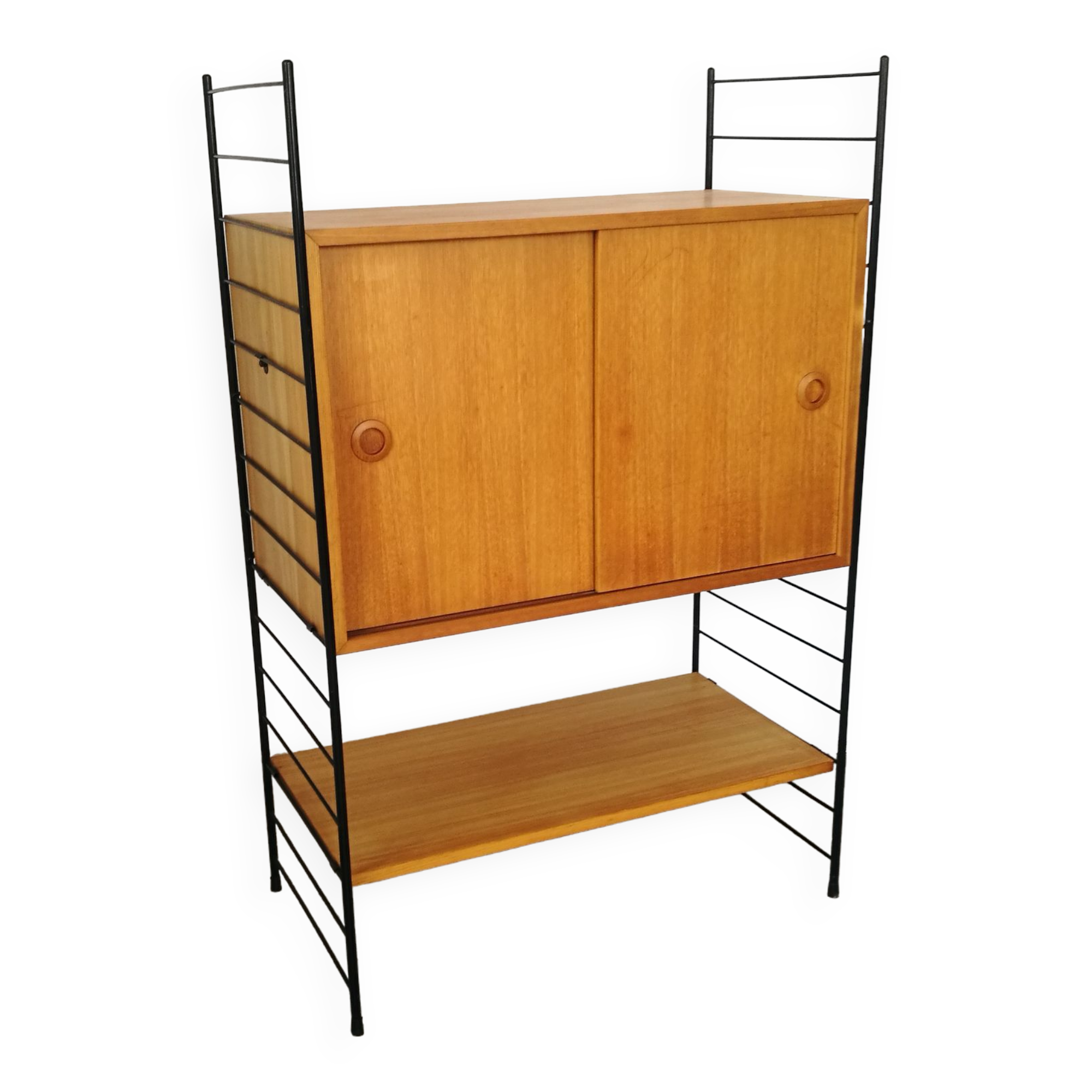 Scandinavian modular shelf with string scale