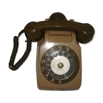 Ancien téléphone ptt à cadran, gris et vert de 1970