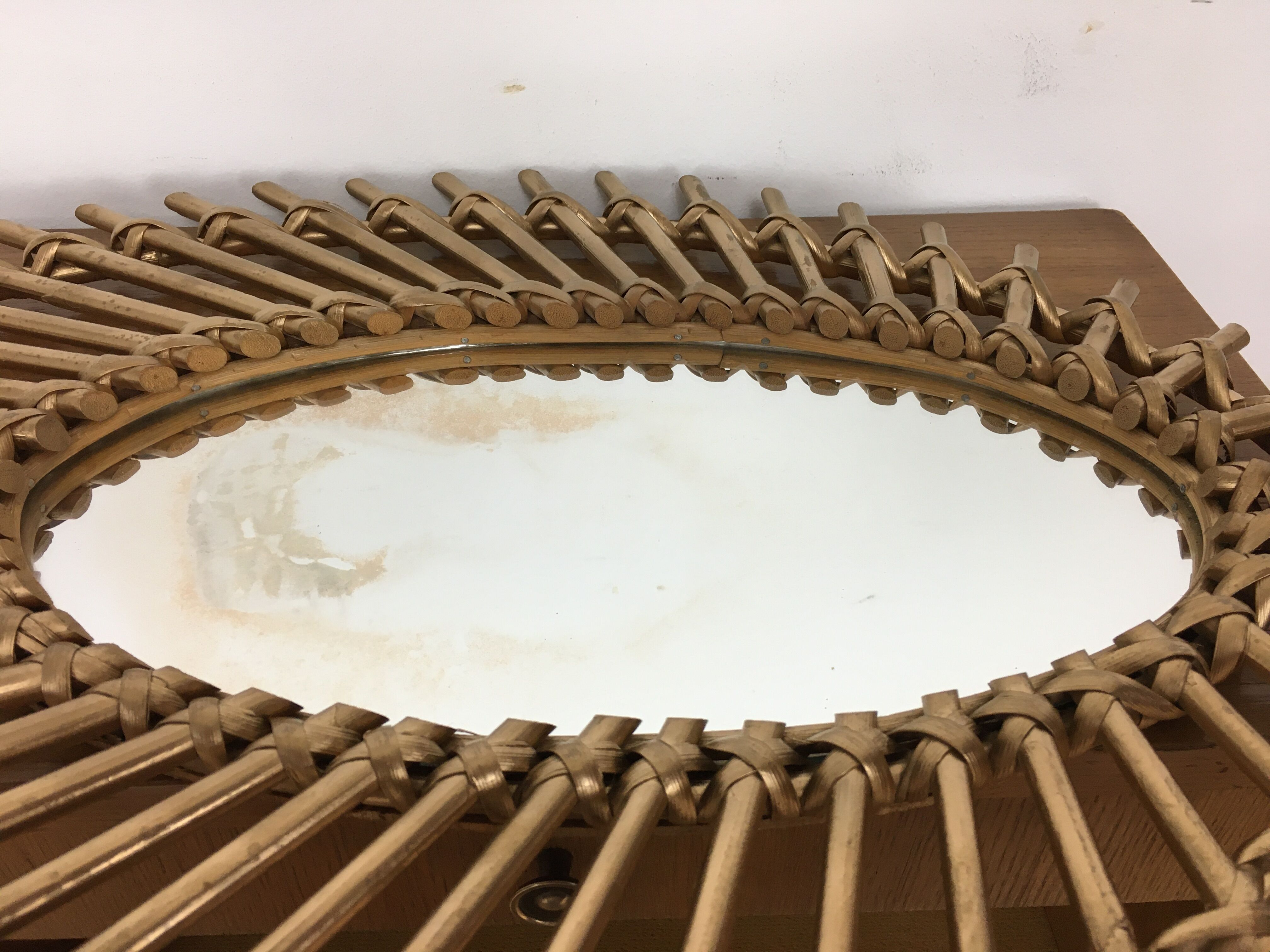 Mirror sun rattan 61 x 42 cm painted golden