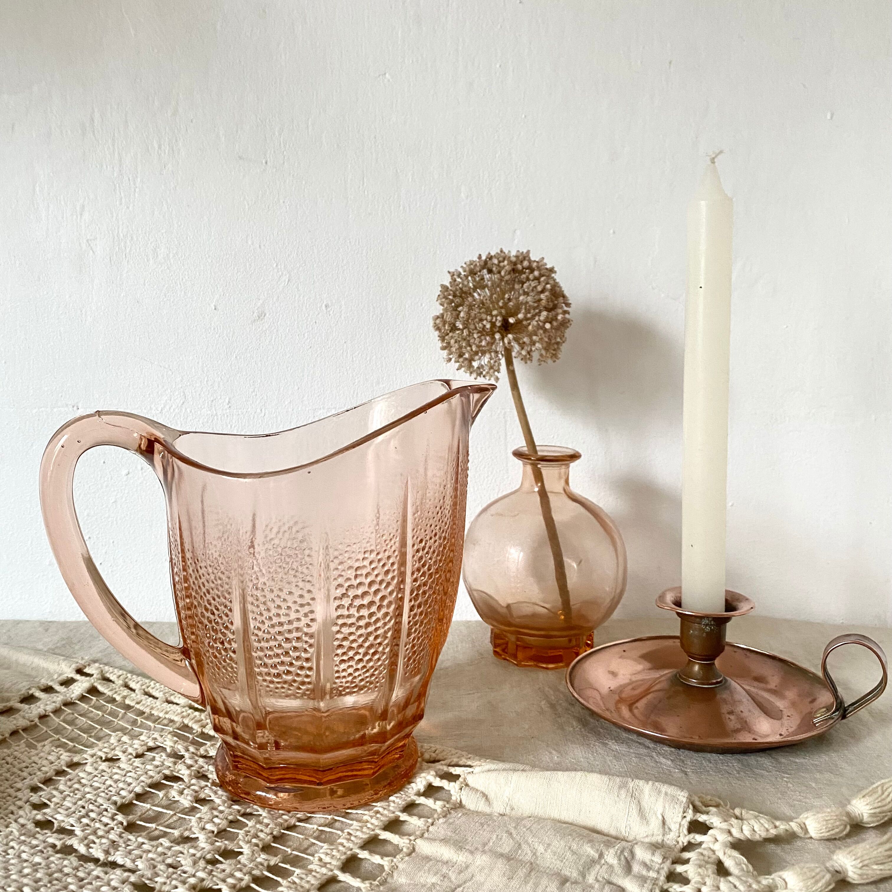 Antique pink glass pitcher