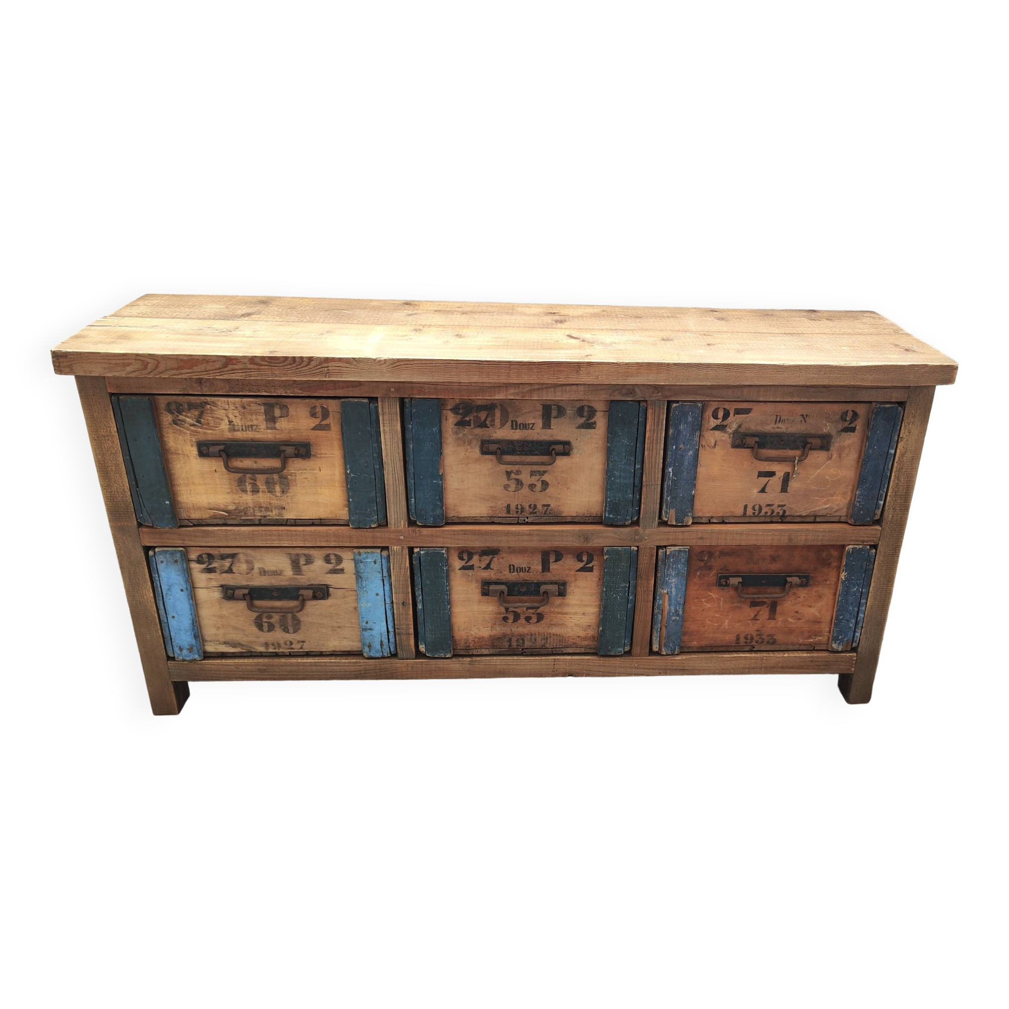 Ancien meuble d'atelier six tiroirs caisses