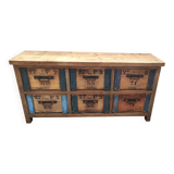 Ancien meuble d'atelier six tiroirs caisses