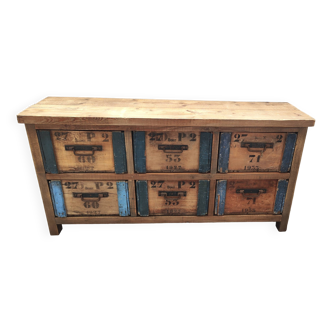 Ancien meuble d'atelier six tiroirs caisses