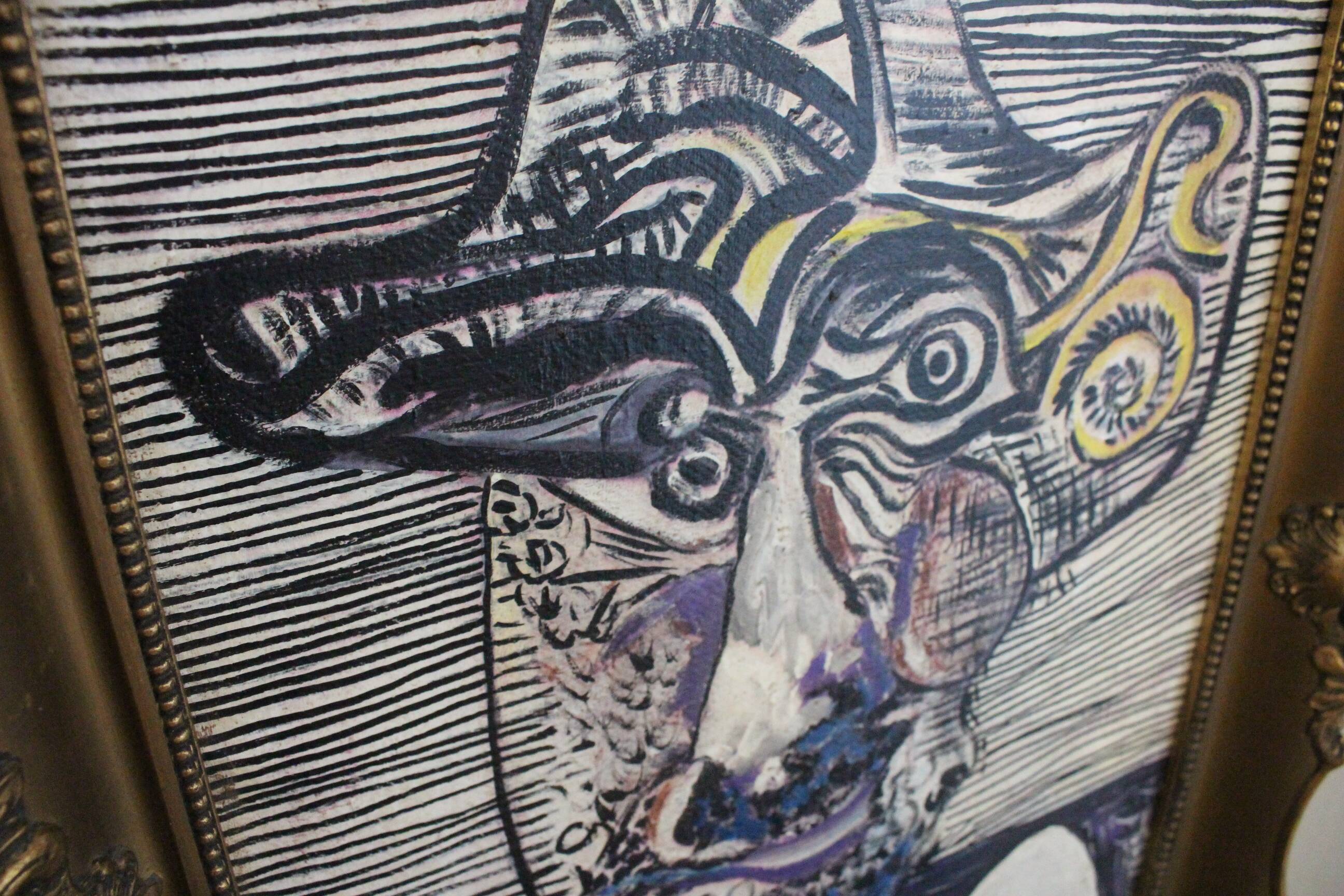 Composition Bauhaus moderne du milieu du siècle, peinture à l'huile, années 1960, encadrée