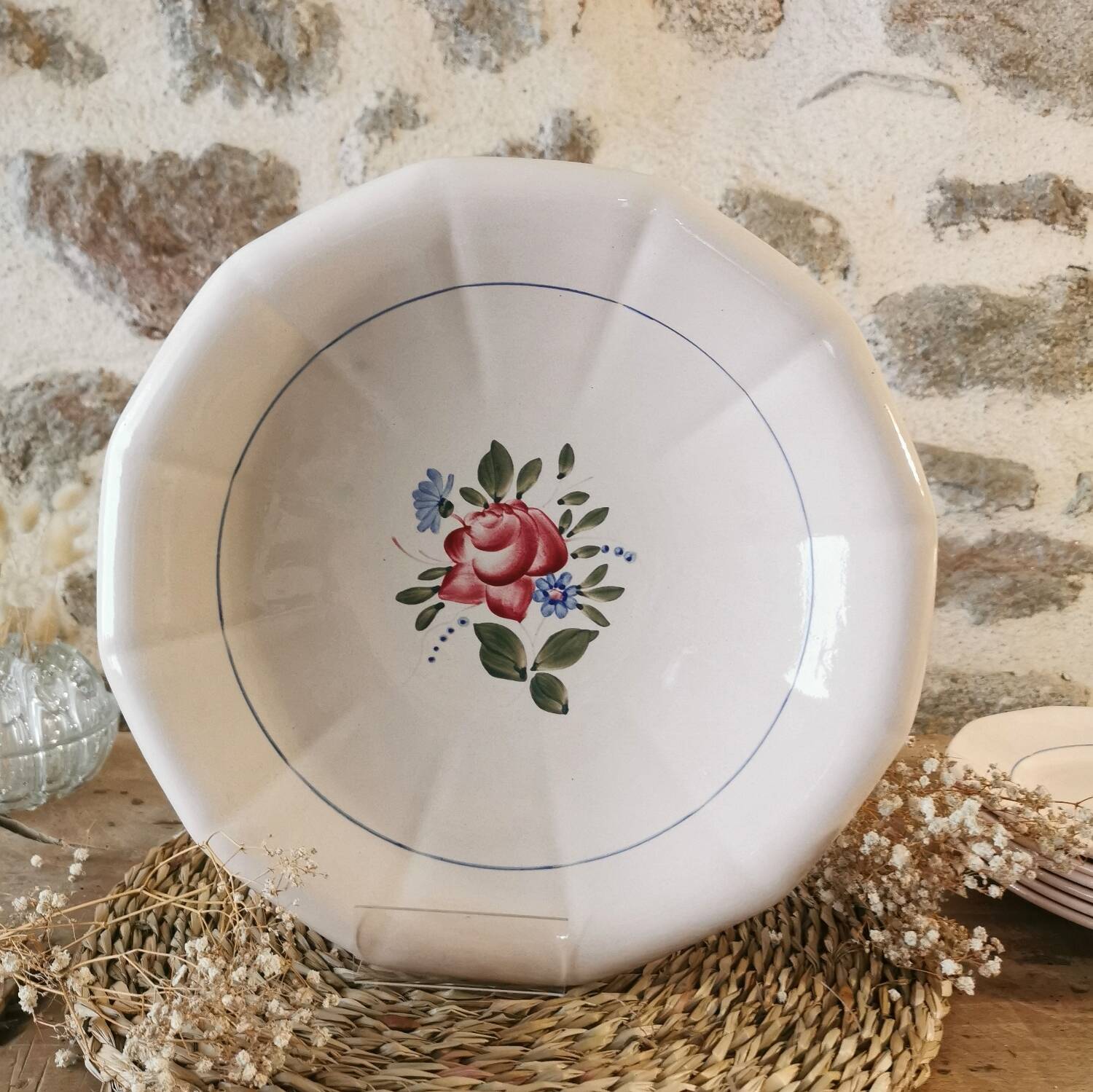 Plat rond Digoin Sarreguemines rose 24 cm