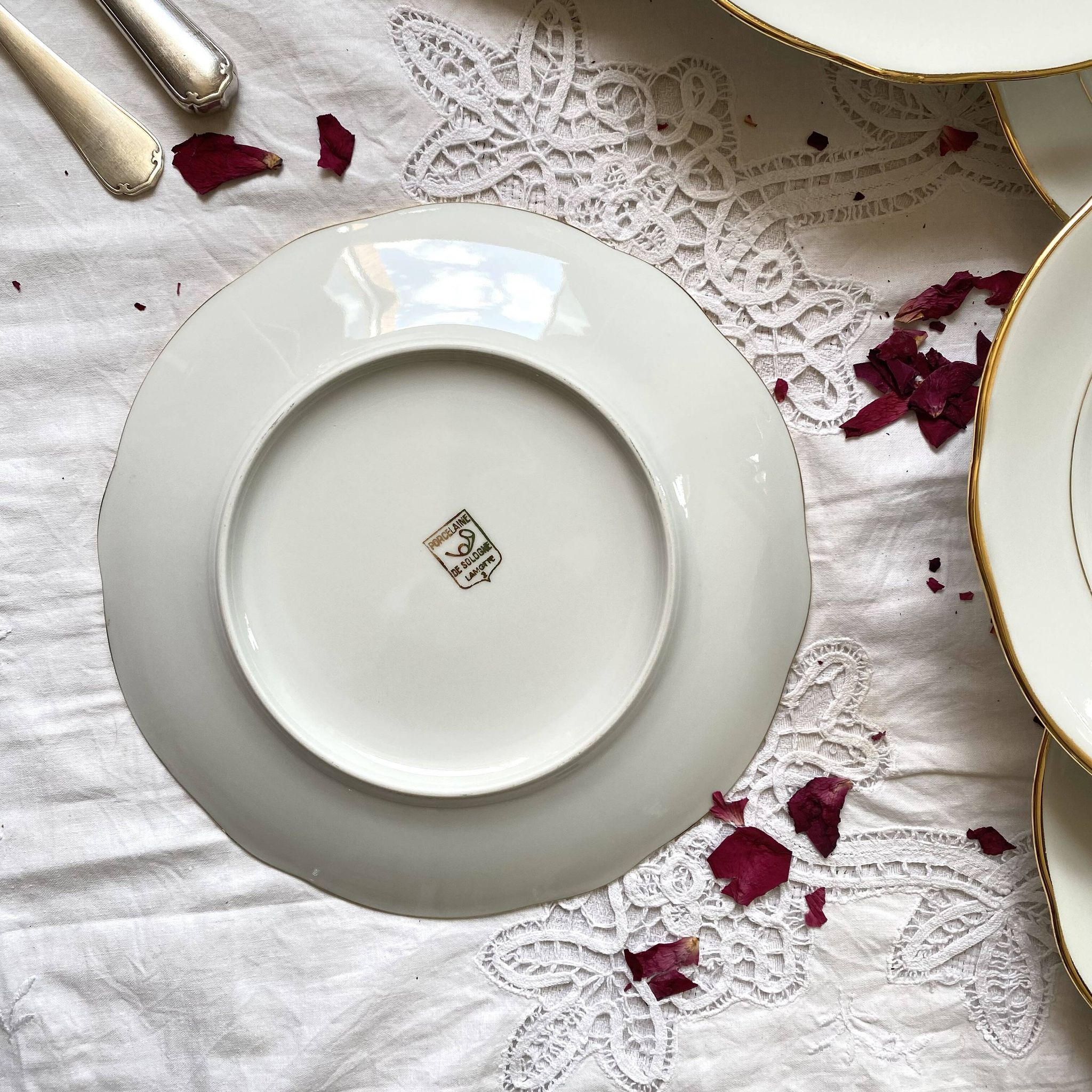 6 old Sologne Lamotte porcelain flat plates with gilding