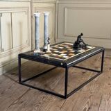 Coffee table, marble samples, custom metal base.