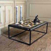 Coffee table, marble samples, custom metal base.