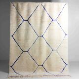 Vintage berber rug in ivory and blue wool