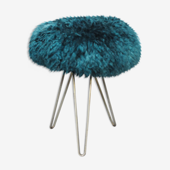 Tabouret tripode mid-century, rockabilly, fluffy, années 1950