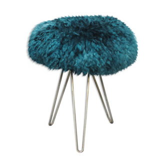 Tabouret tripode mid-century, rockabilly, fluffy, années 1950