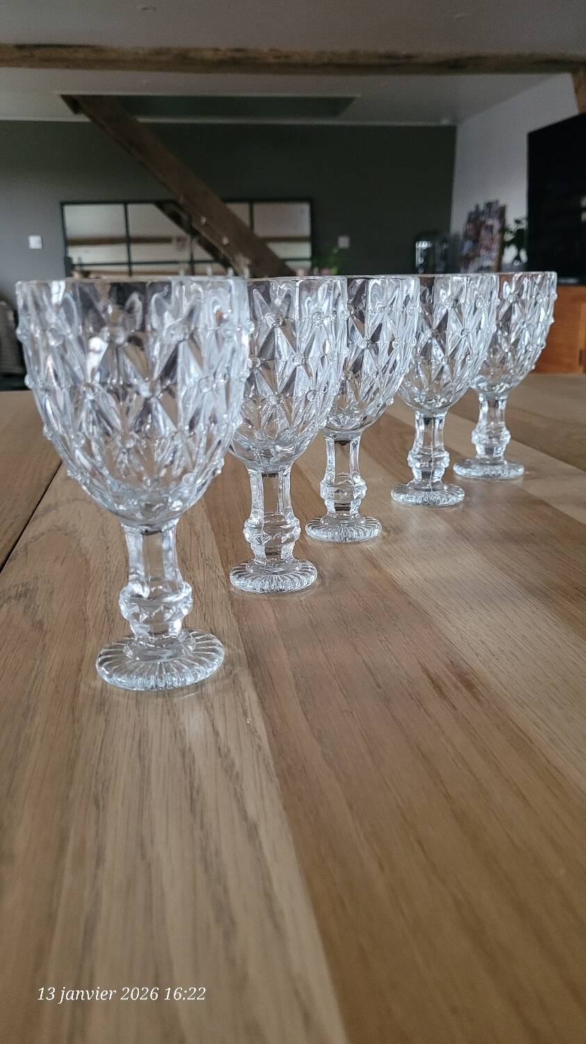 5 thick glass stemmed glasses