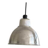 Industrial ceiling pendant light in aluminum and holophane-type glass
