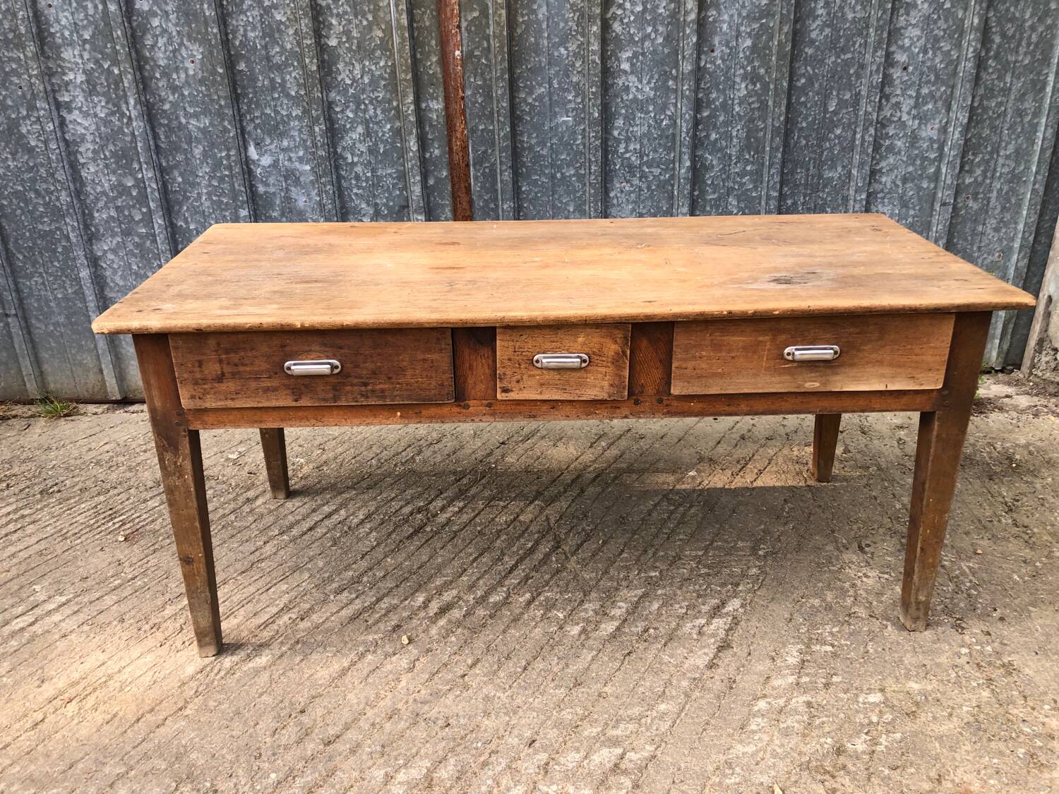 Antique farmhouse table with 3 drawers