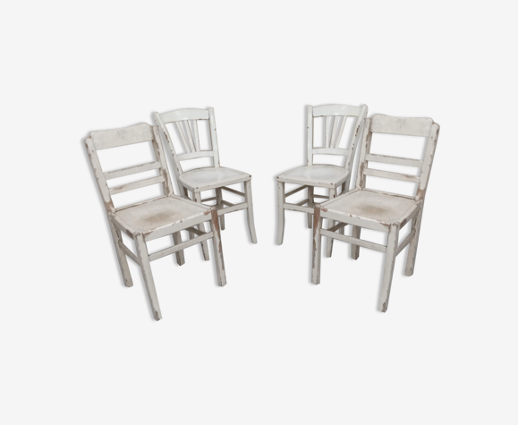 4 chaises de bistrot blanches patinées