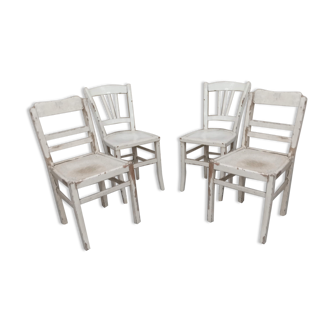 4 chaises de bistrot blanches patinées