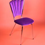 Chaise pétales velours violet 70s restaurée