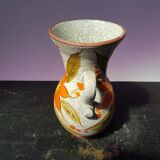 Old vase with enamelled ceramic coves décor flowers made in italy vintage