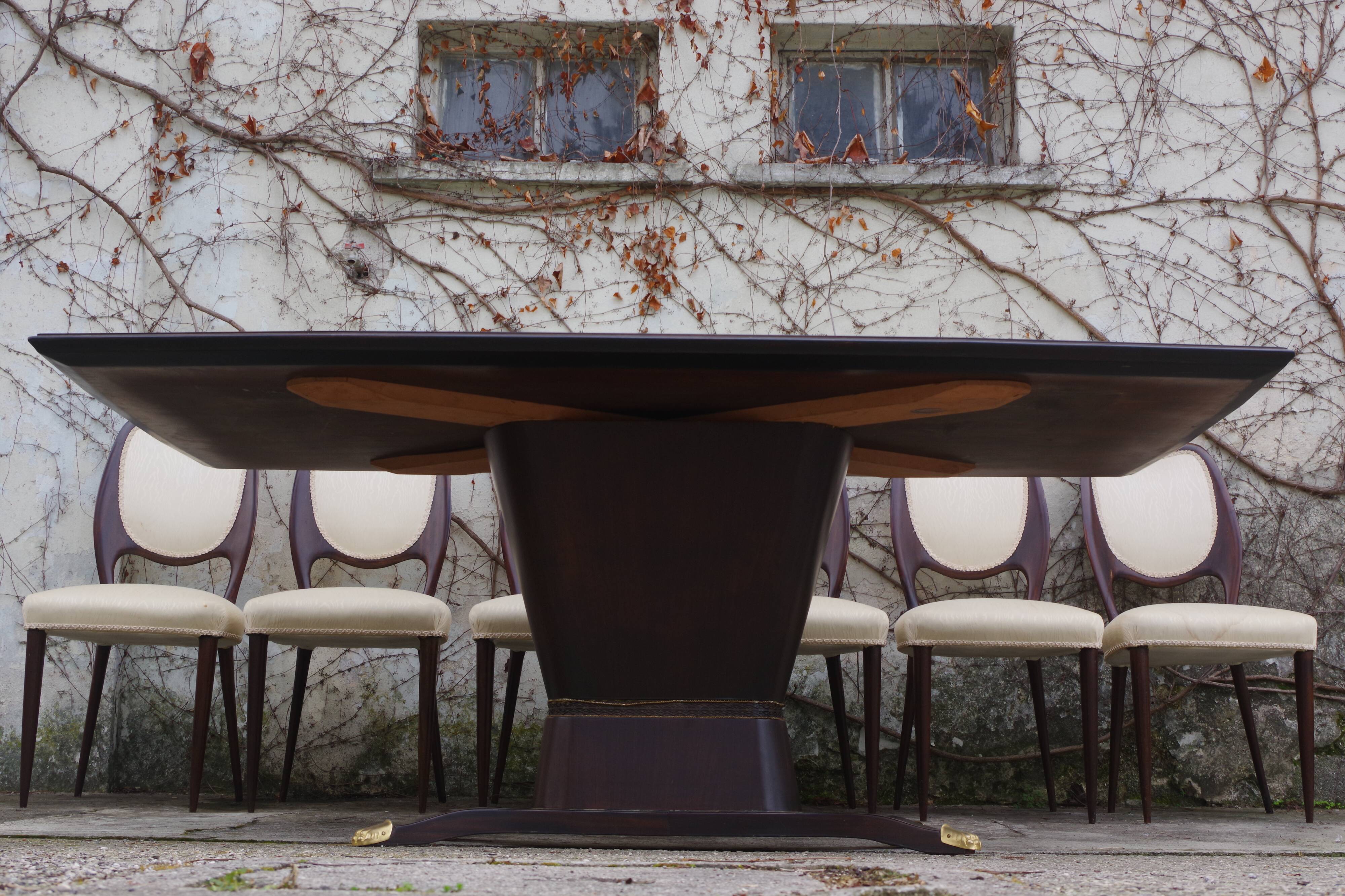 Dining Room Table and Mahogany Chairs by Fratelli Rigamonti, 1950s, Set of 7