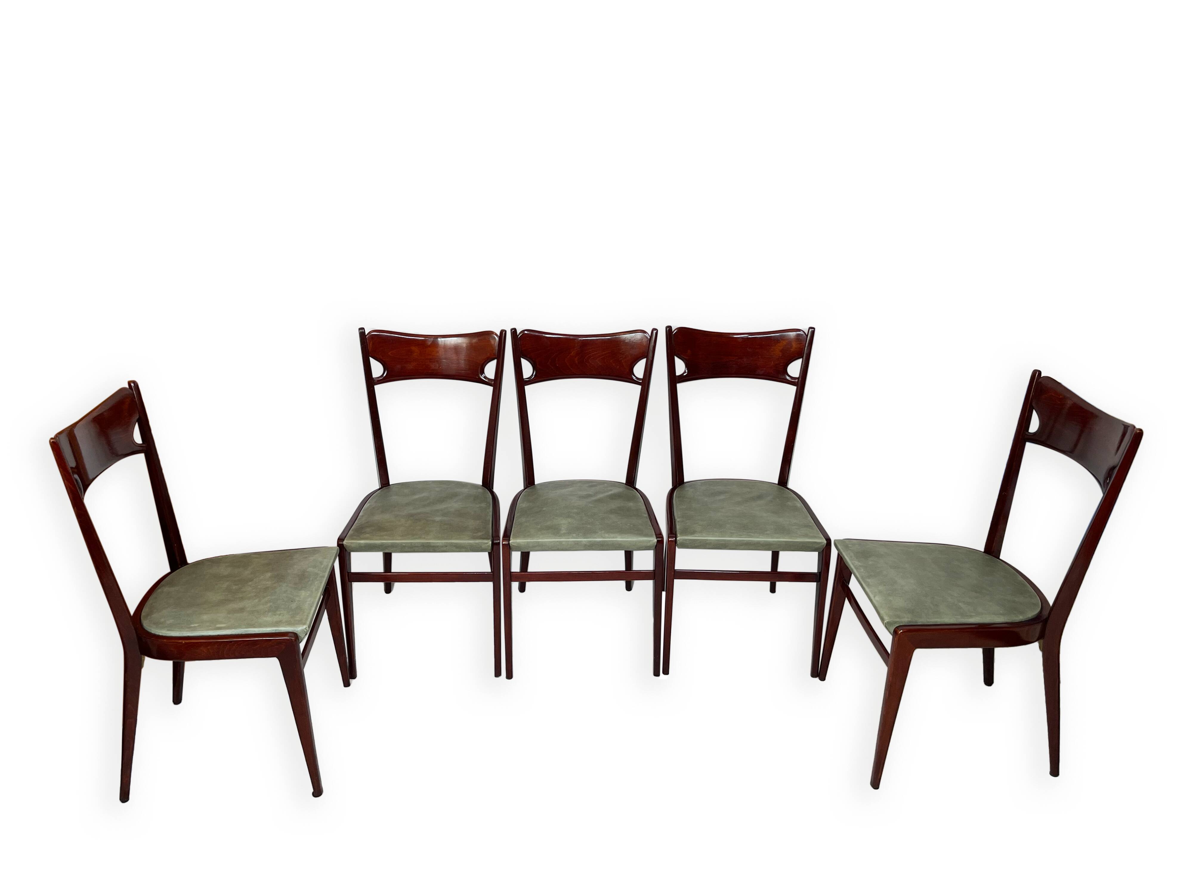 Chaises de salle à manger en bois de hêtre aux tons verts, années 1950