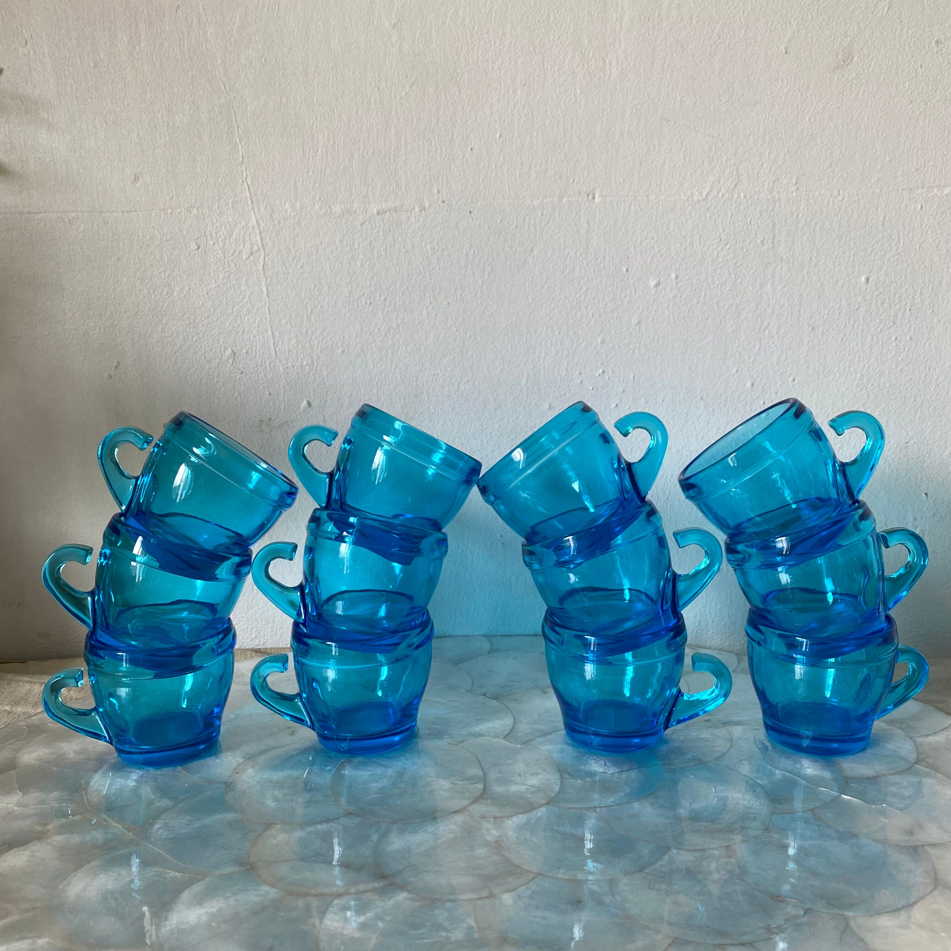 Vintage blue glass coffee cups