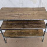 Textile workshop console in teak and wrought iron