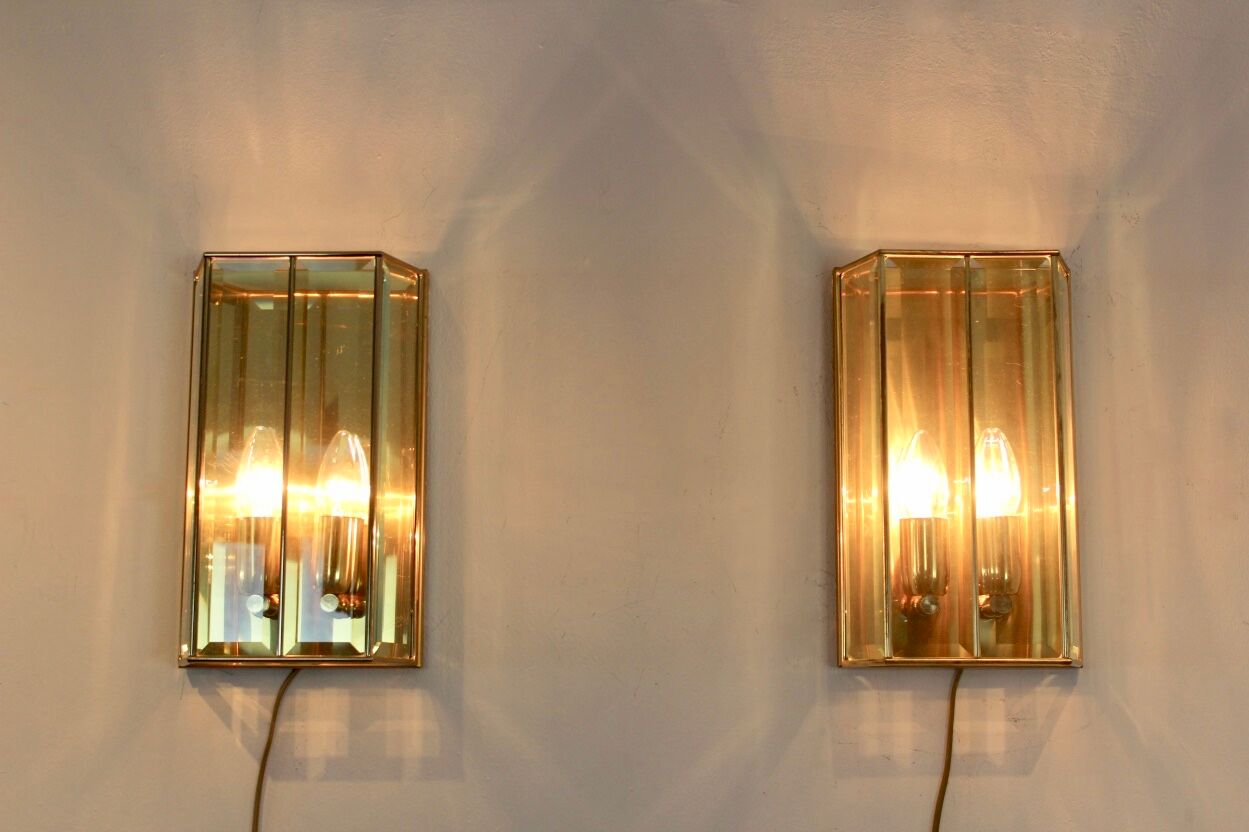 Glamorous pair of French Brass & Facet Glass Sconces