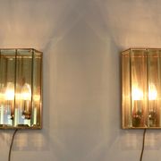 Glamorous pair of French Brass & Facet Glass Sconces
