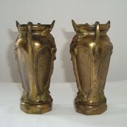 Pair of Small Cast Iron Vases Patterns Grapes Vines France Vintage Art Nouveau