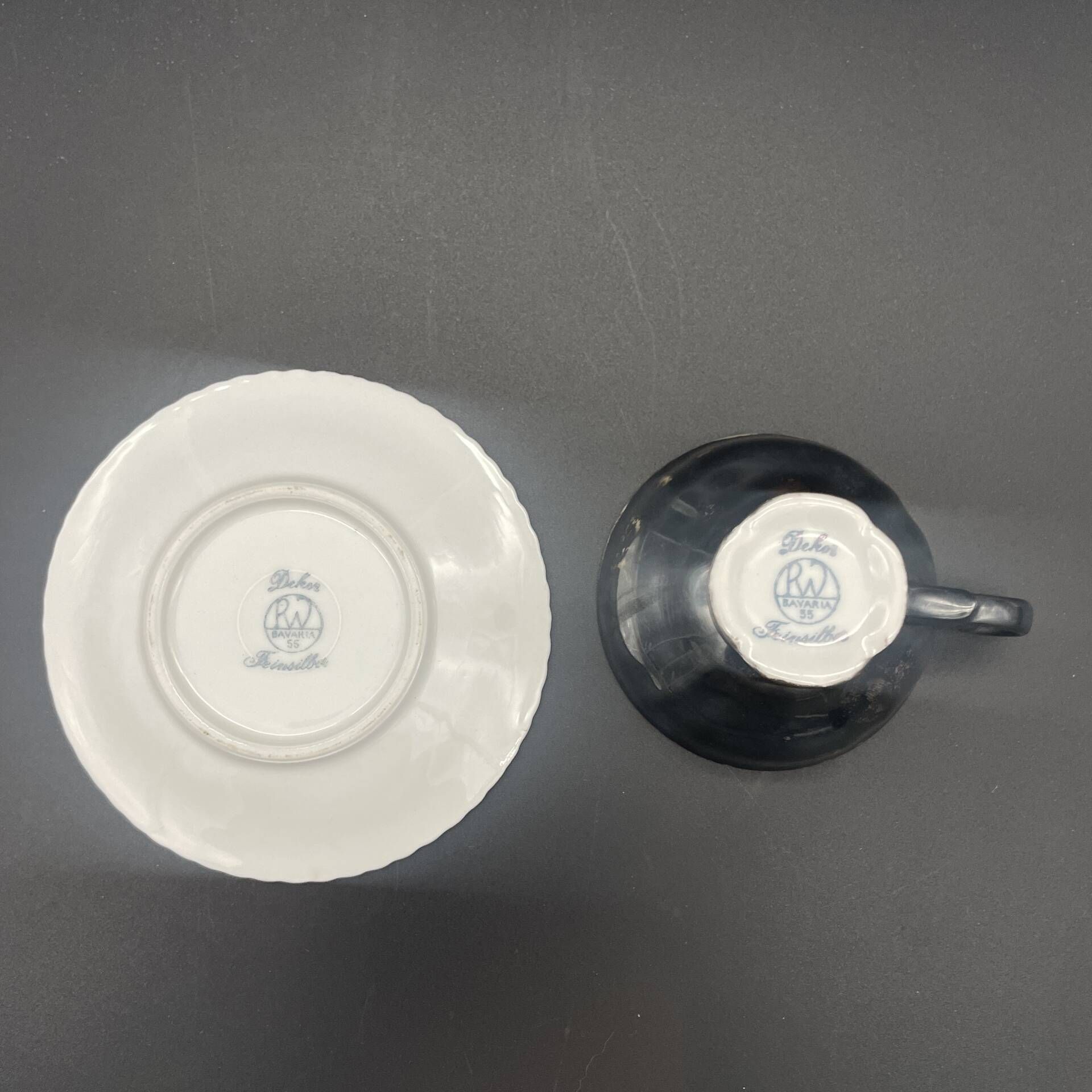 Vintage silver-plated porcelain moka cup RW Bavaria with saucer