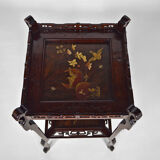 Japanese pedestal table in carved wood and lacquered panels, France, circa 1880