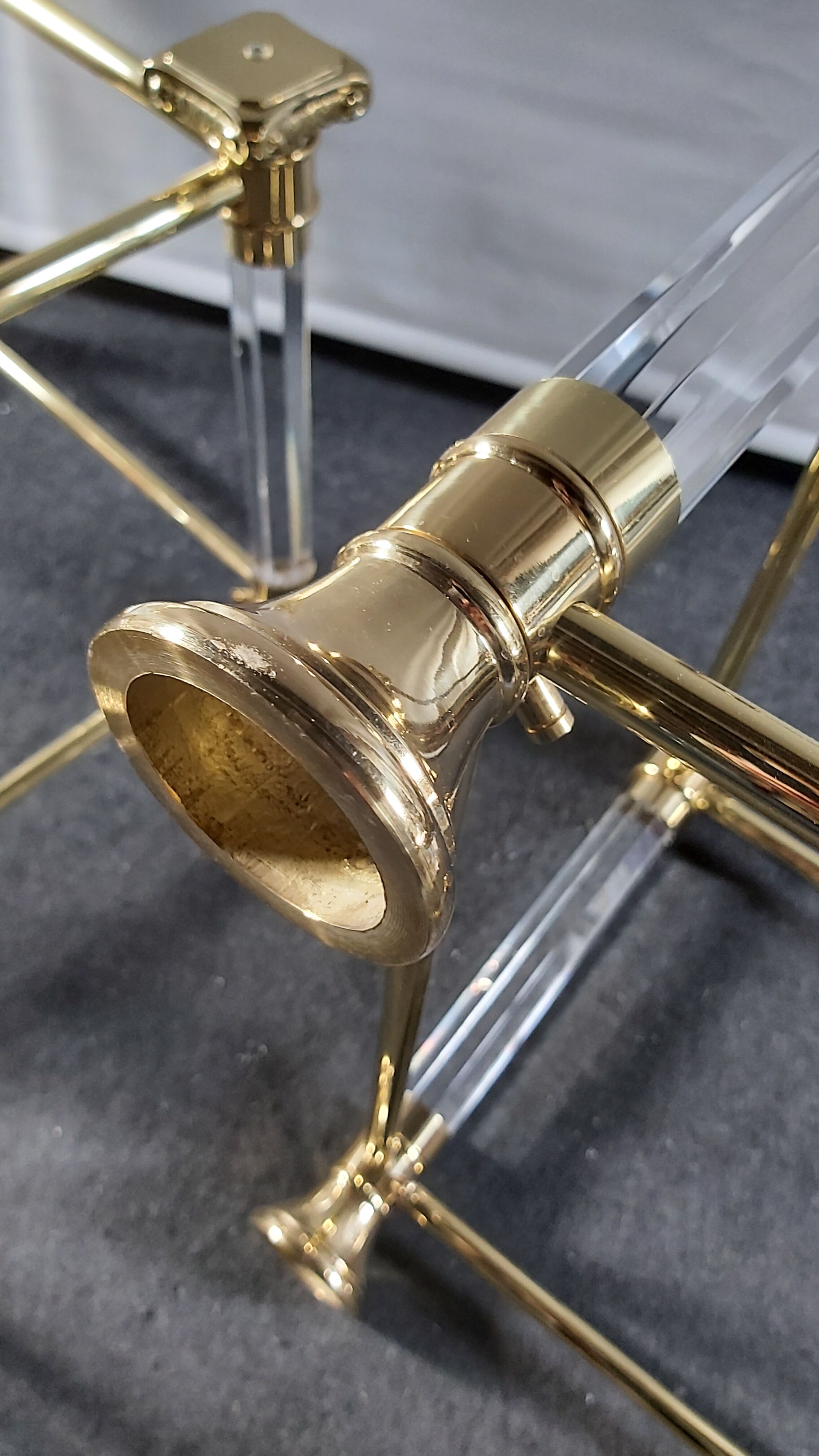 Pair of tables in brass, acrylic and glass