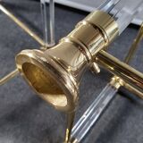 Pair of tables in brass, acrylic and glass