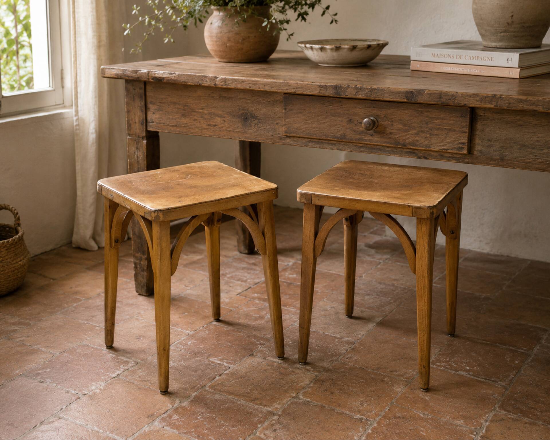 Luterma stool pair in beech – France, 1950s
