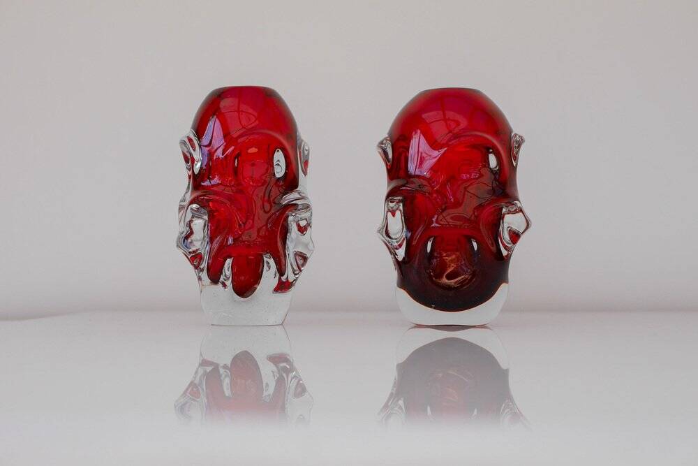 Vases en cristal rouge par Augustsson pour Åseda, ensemble de 2