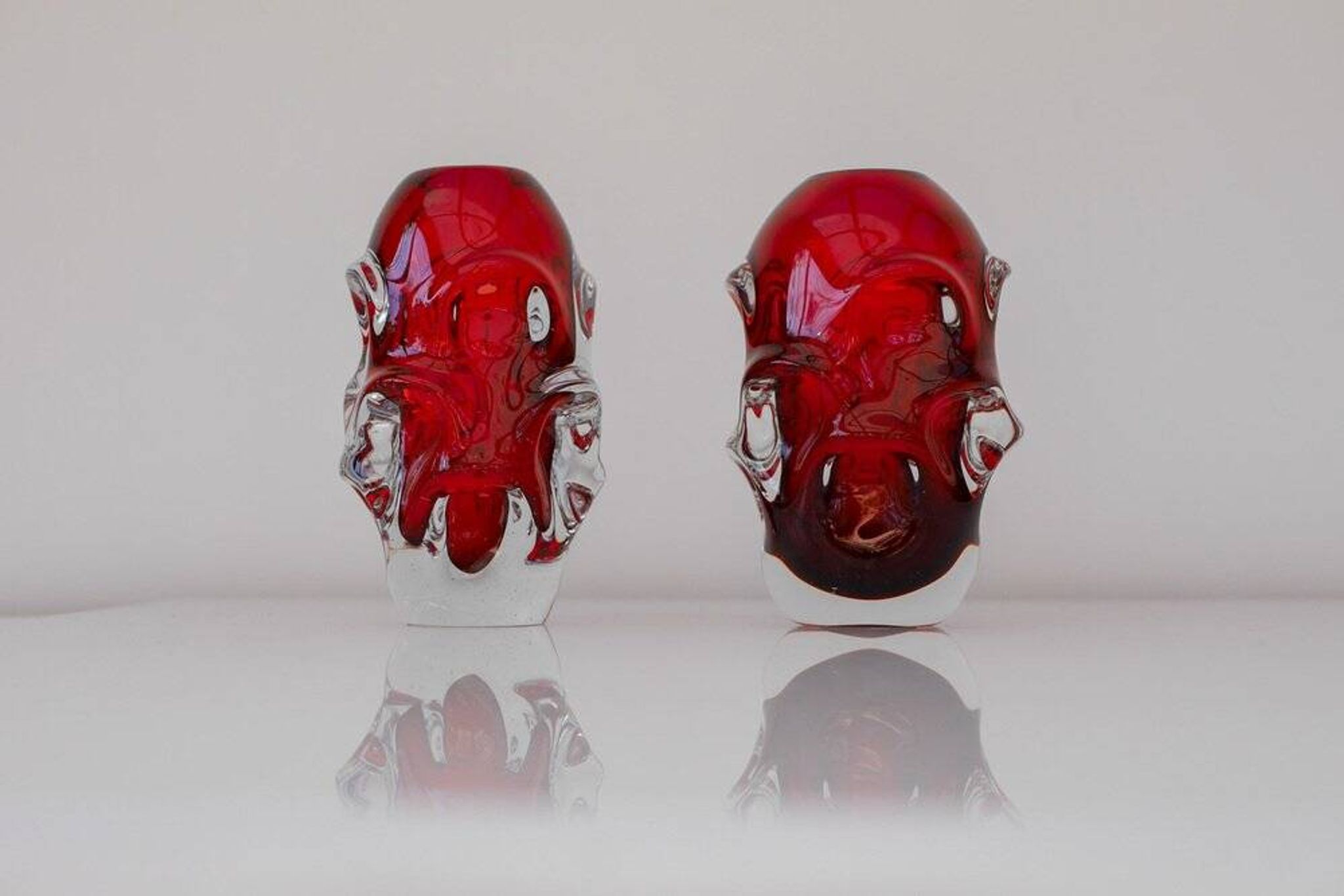 Vases en cristal rouge par Augustsson pour Åseda, ensemble de 2