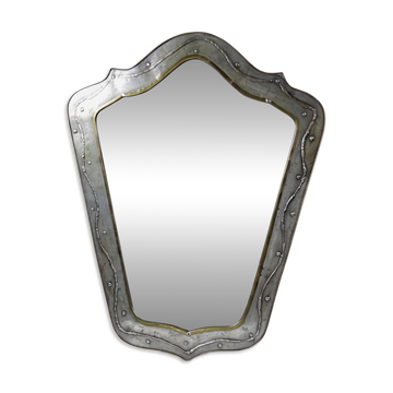 Brutalist mirror by Jean Goardère, brass and tin, 1970s.