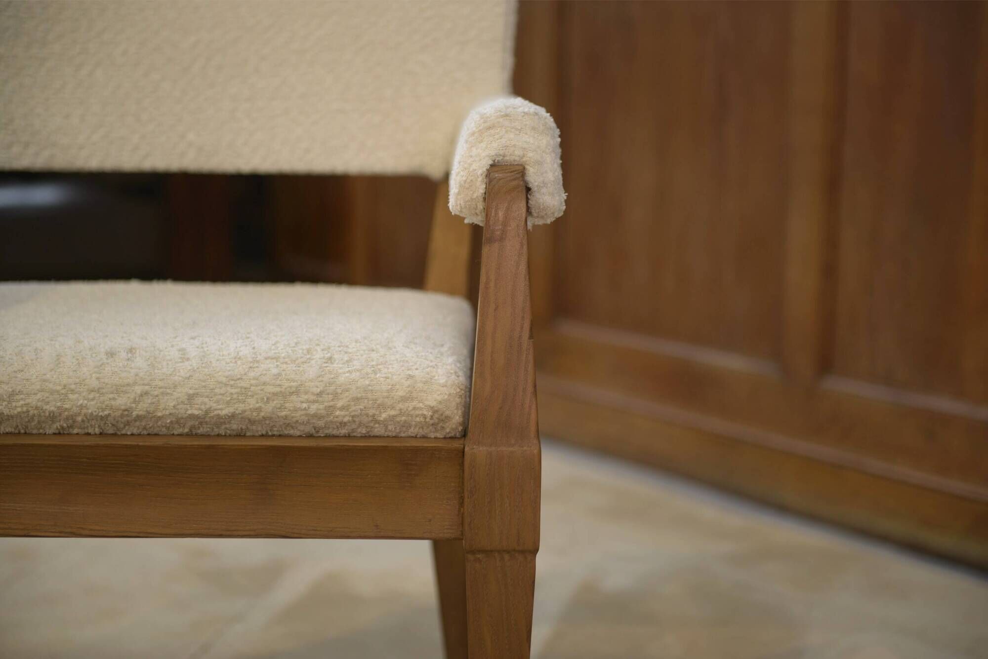 Art Deco modernist armchair in ash and cream boucle by Pierre Gouffé 1940s