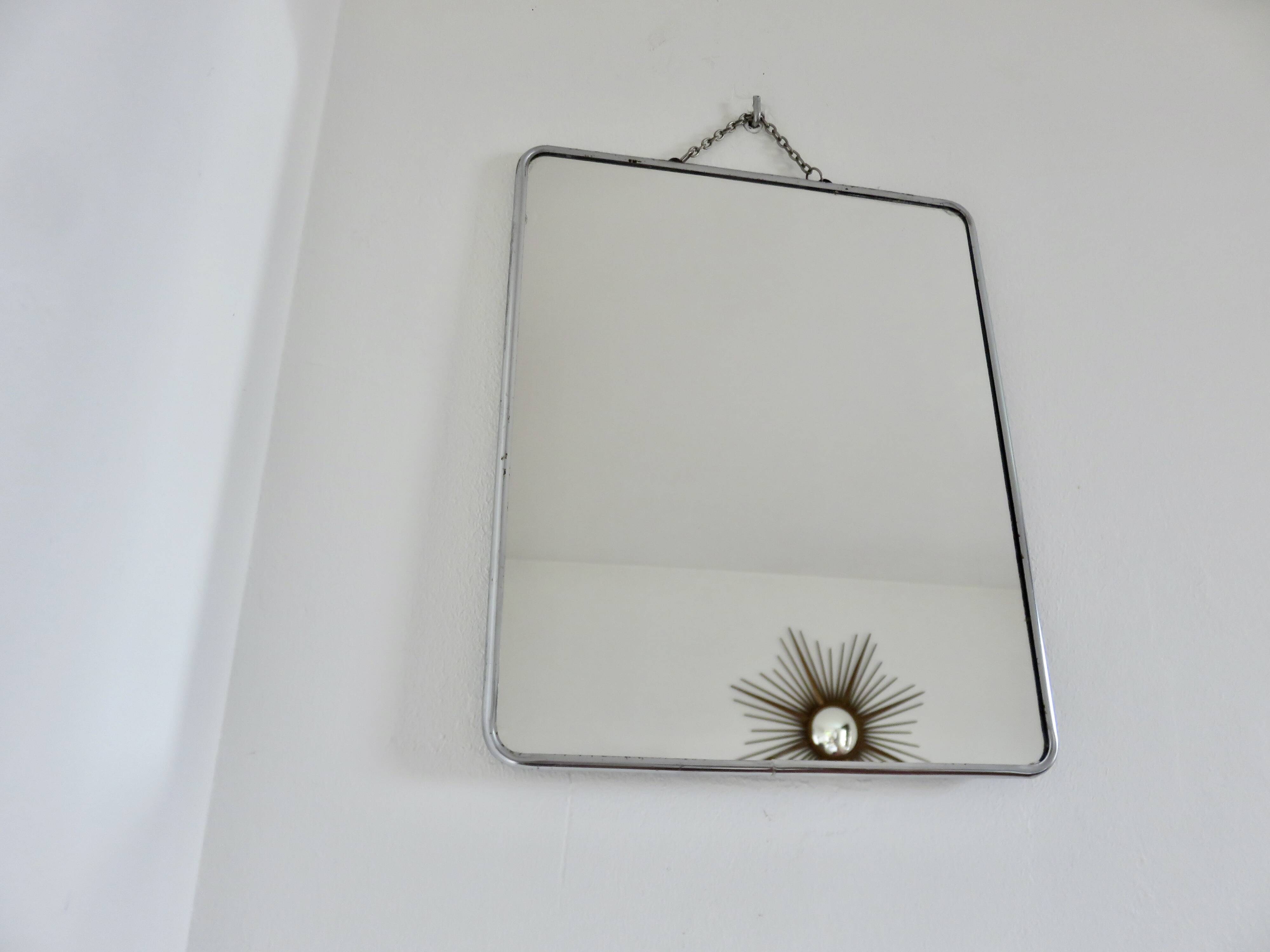 Antique large barber's mirror with chain, 1950s-60s