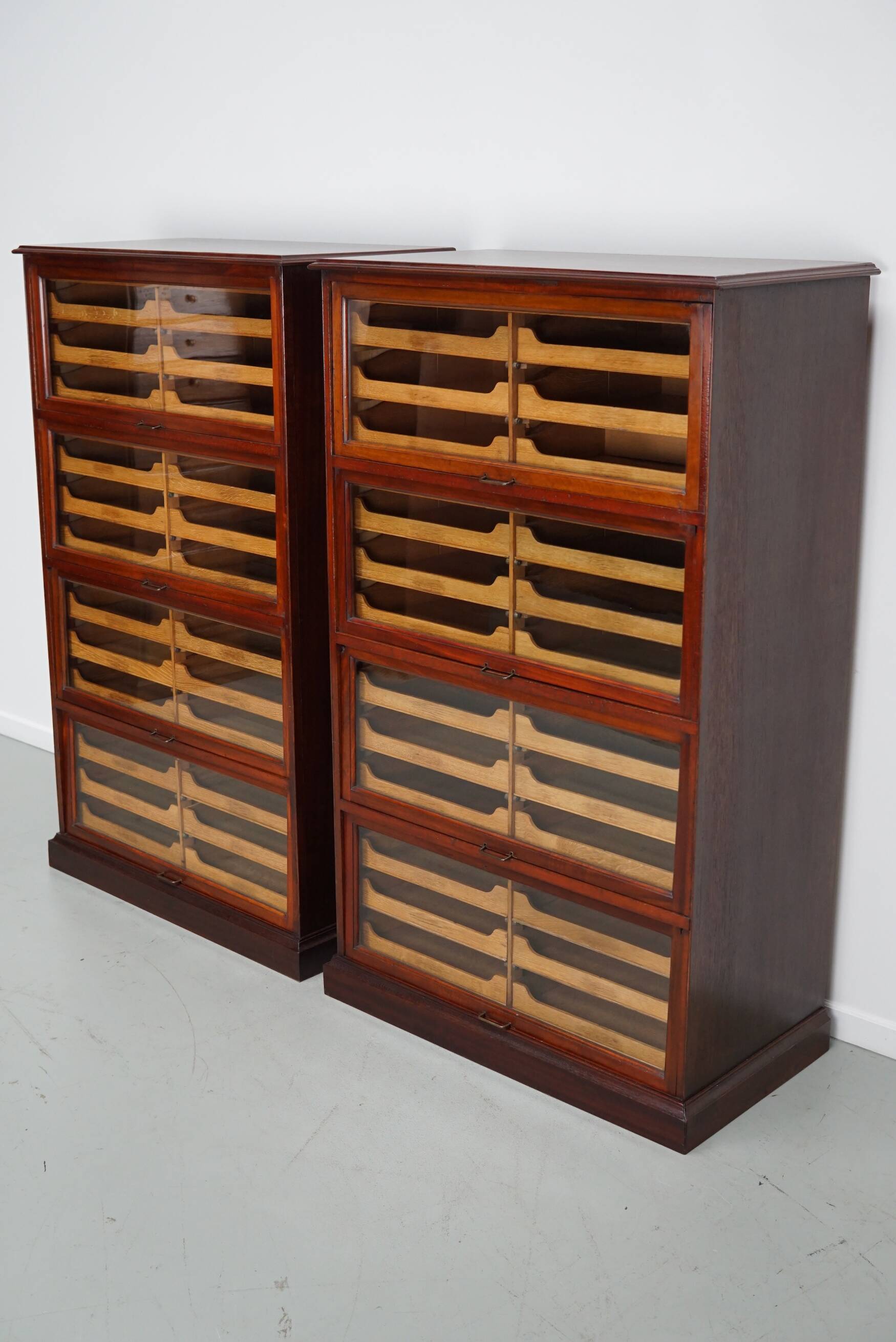 English Haberdashery Shop Cabinet with Glass Fronted Folding Doors, Ca 1920
