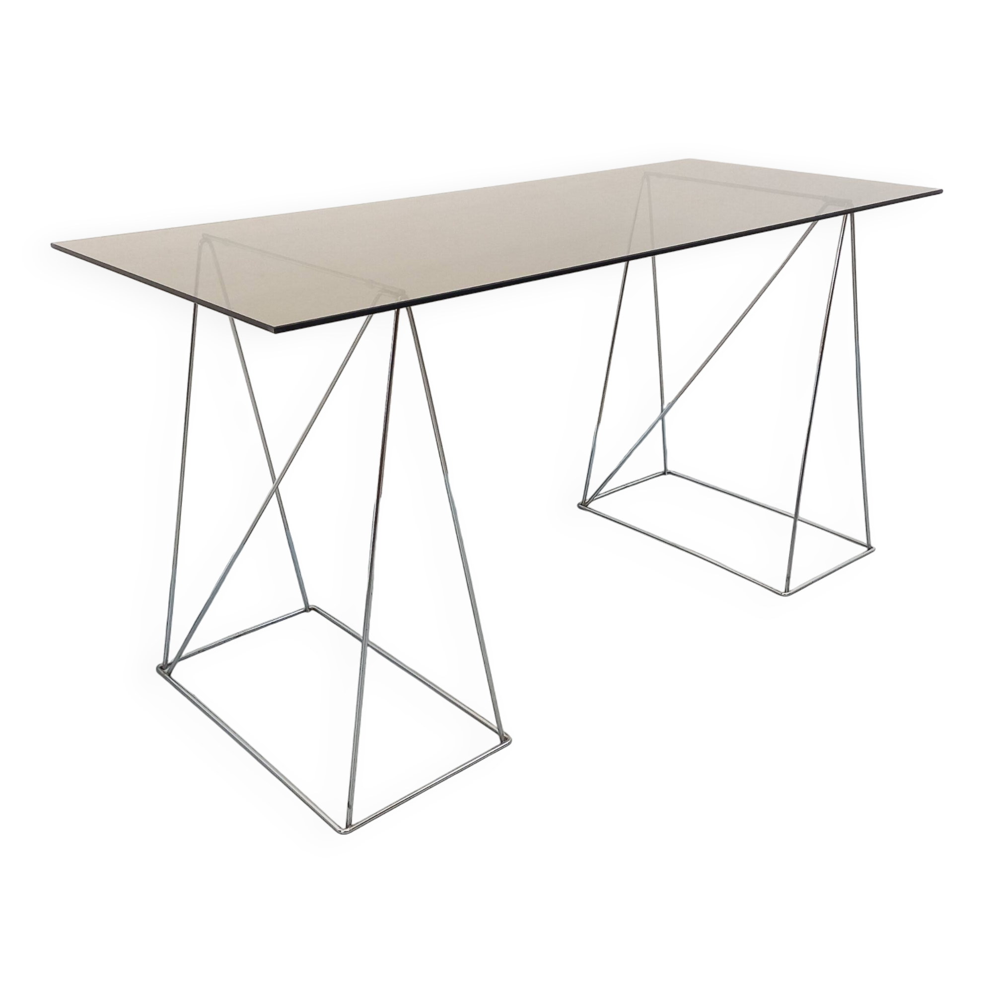 Bureau en verre fumé et métal chromé, années 70