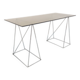 Bureau en verre fumé et métal chromé, années 70