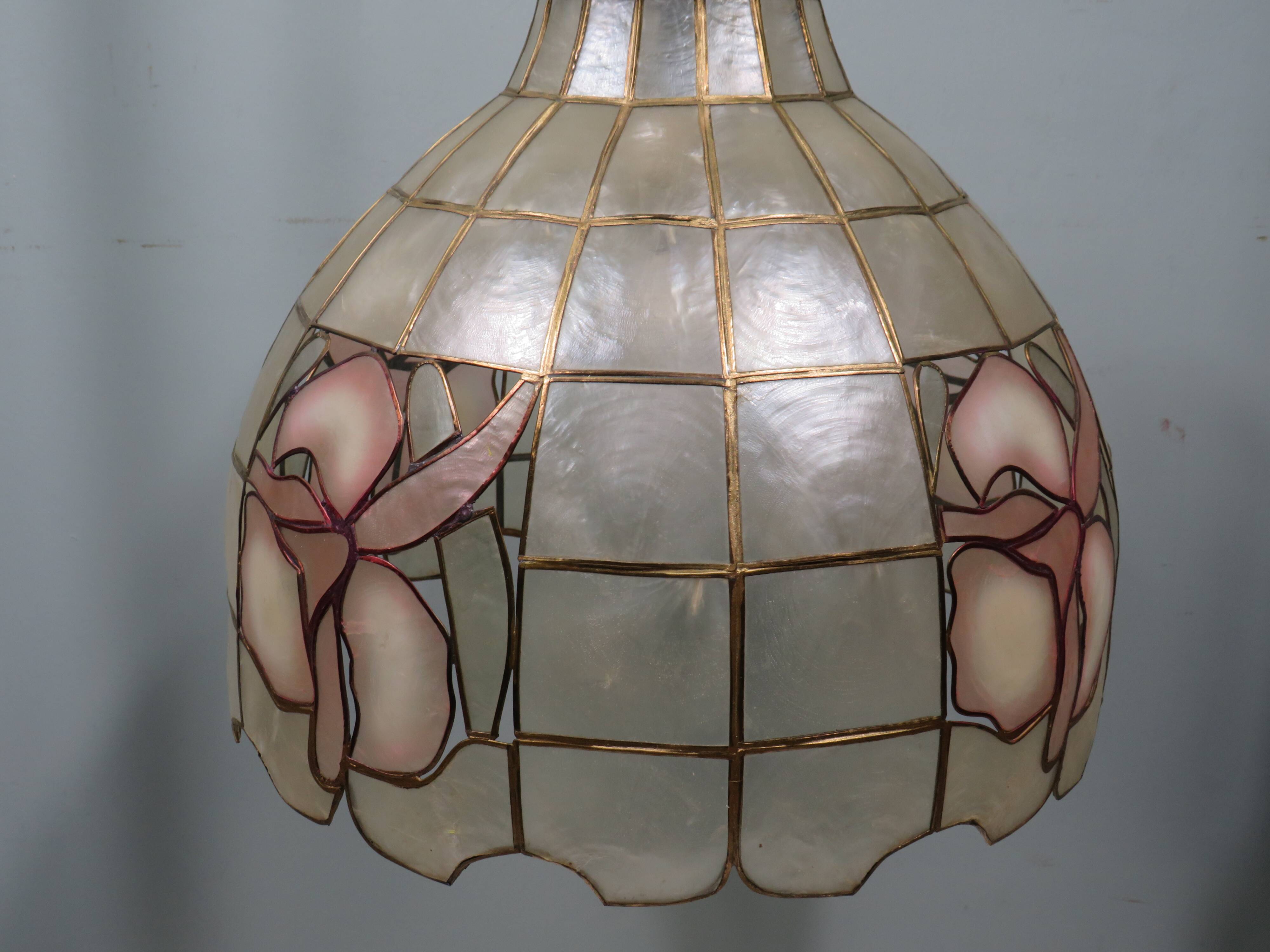Large vintage capiz pendant light