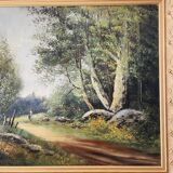 Tableau ancien signé Baldy – Paysage forestier – École de Barbizon fin XIXe