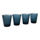 Set of 4 blue translucent water glasses, very thick glass base, sixties model, Vereco FR