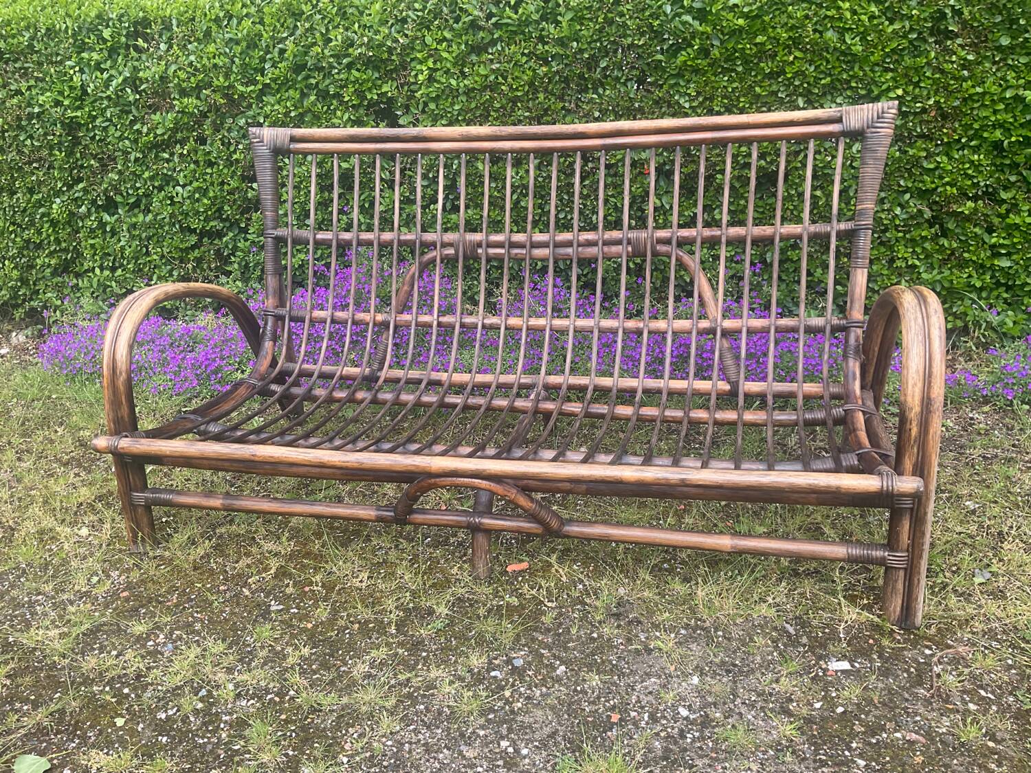 Vintage rattan bench from the 60s