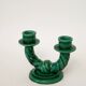 Pair of twisted green ceramic double candlesticks, 1960.