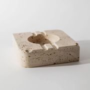 Vintage alabaster ashtray from the 1960s, beige stone, mid-century design, San Gimignano, Italy.