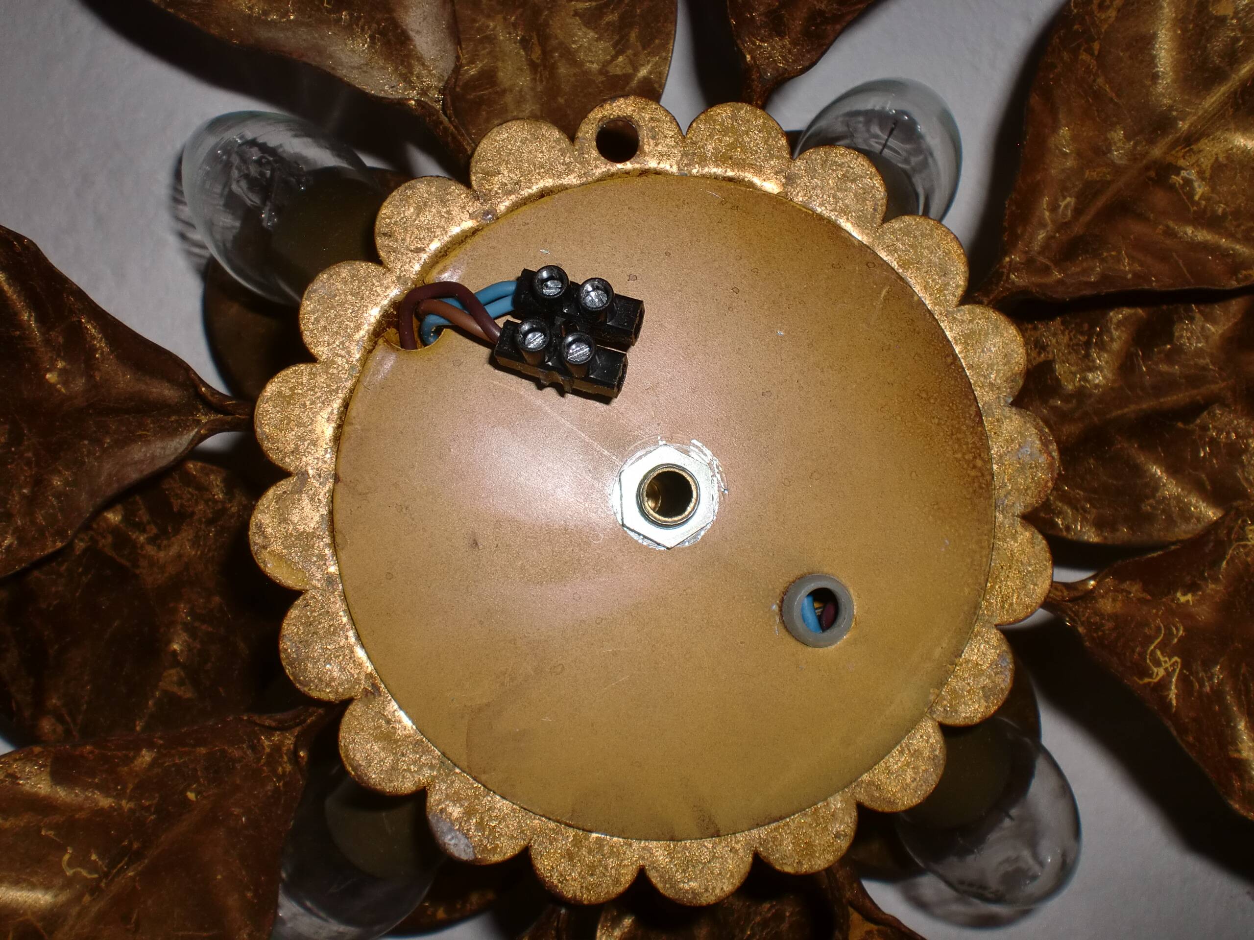 Pair of Florentine Wall Lamps / Ceiling Lights Golden Metal Leaves